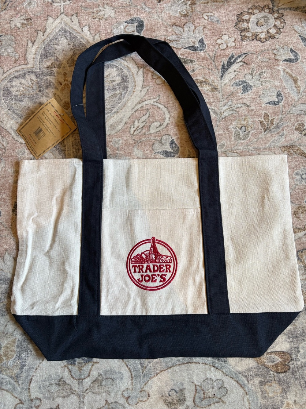 Trader Joe's Canvas Tote Bag Blue Large Viral